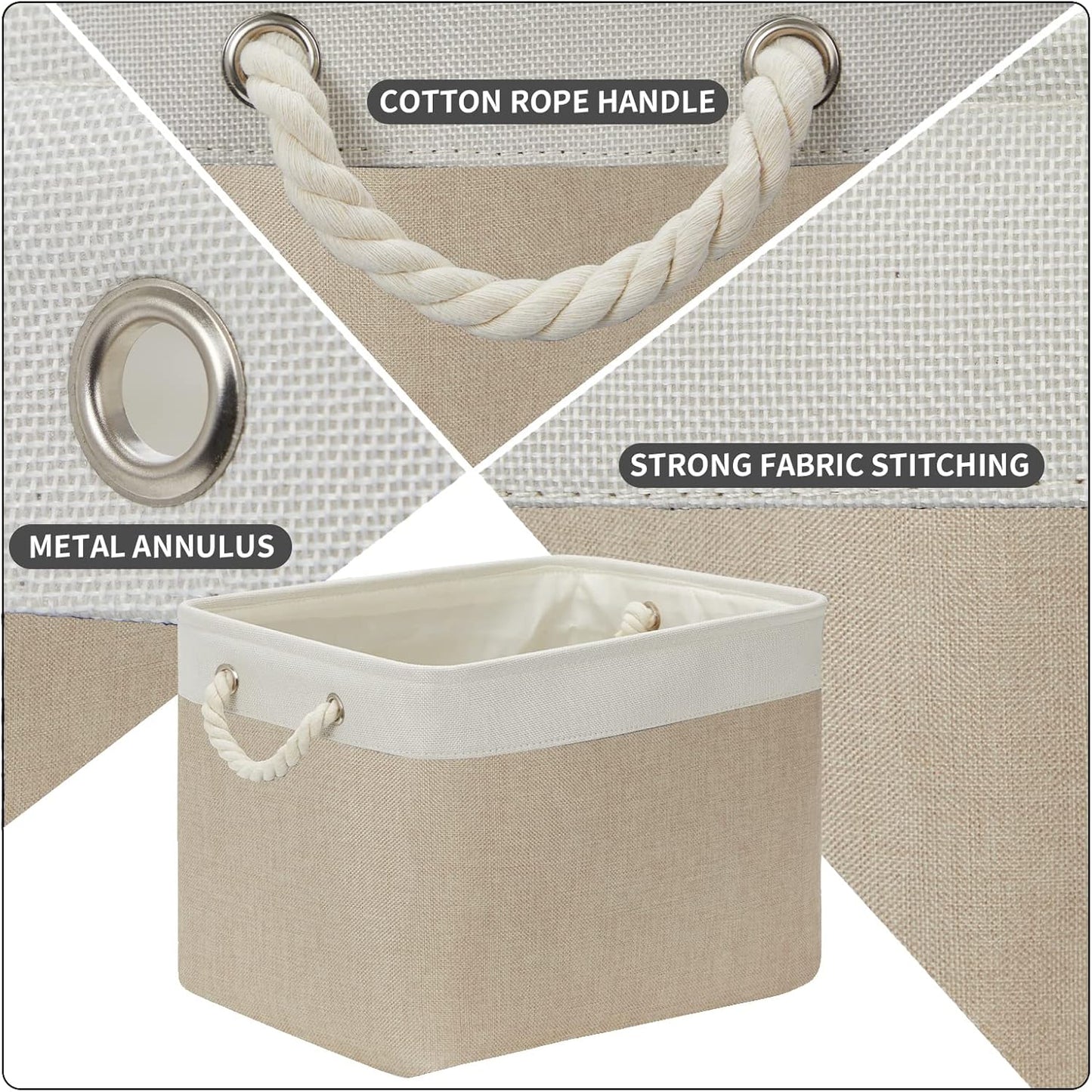 DULLEMELO Storage Baskets Large 16"x12"x12" Tall Rectangular Baskets Fabric Storage Bins for Organizing, Collapsible Shelf Baskets Boxes for Closet, Clothes, Toys (2 Pack,White&Khaki)