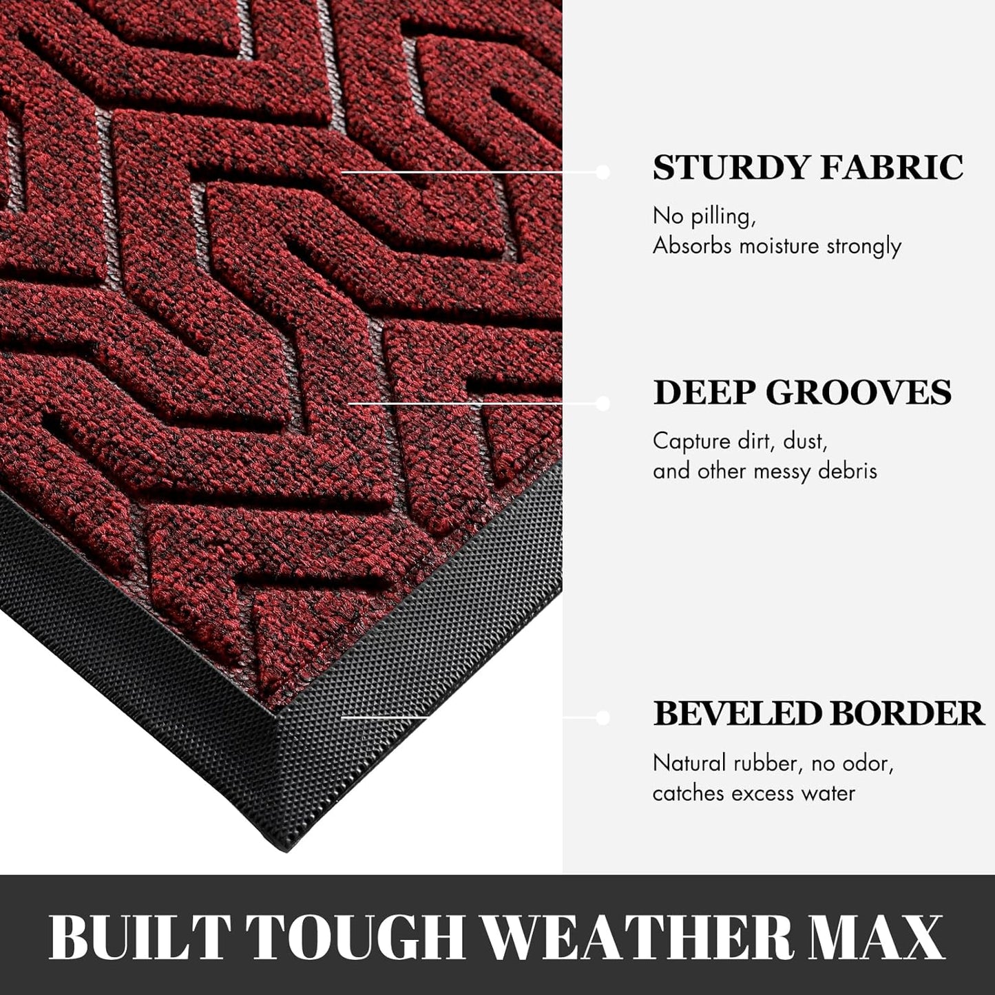 Yimobra Extra Large Door Mat Outside Entrance 60x32, Waterproof Heavy Duty Outdoor Mats for Front Door, Non Slip Rubber Entry Mat for Garage Patio, Easy Clean, Black Red