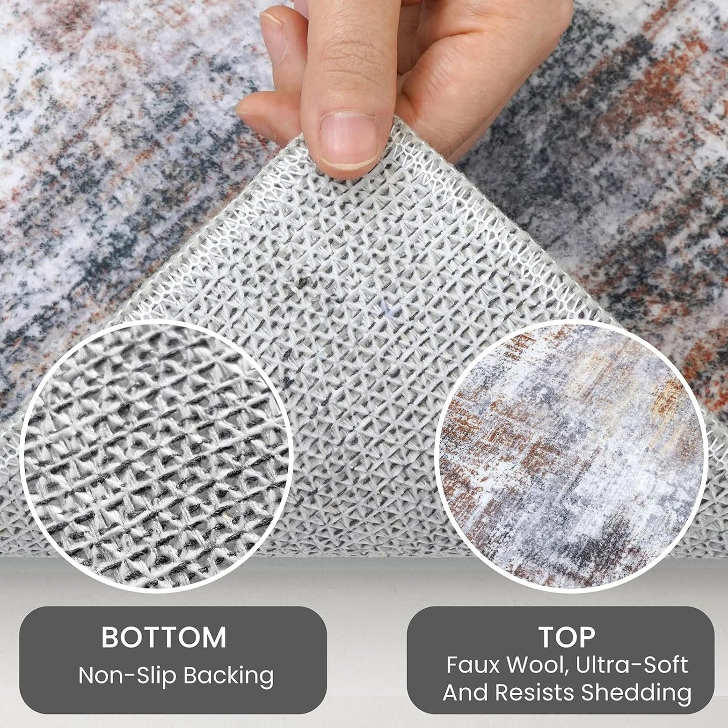 IOHOUZE Abstract Round Area Rug 6 Ft Washable Circle Rugs Large Round Rug Non Slip Thin Soft Circle Rugs, Printed Faux Wool Floor Carpet for Bedroom Living Room Dining Room Nursery, Orange Grey