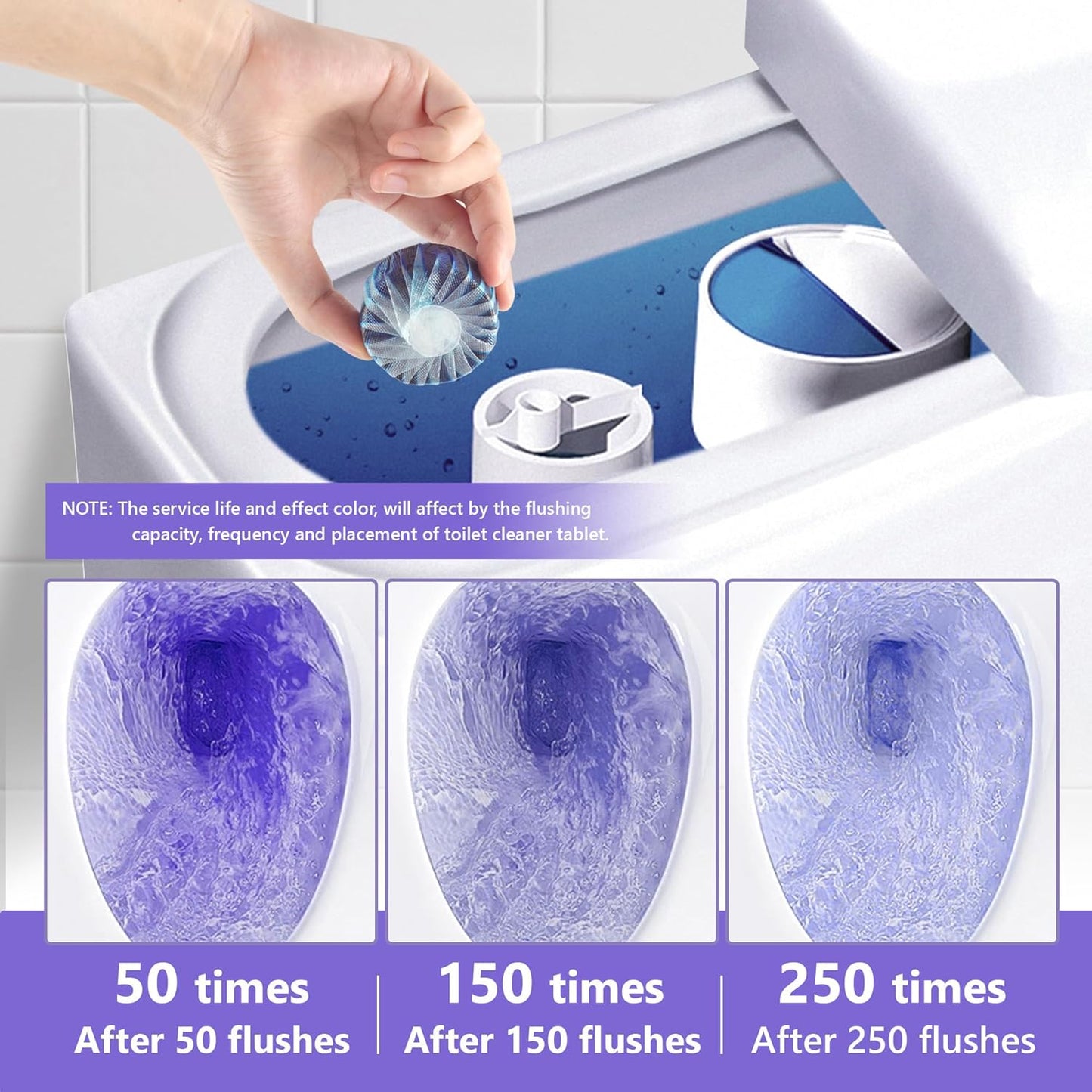 Toilet Bowl Cleaner Tablets, Automatic Toilet Bowl Cleaners, Long-Lasting Toilet Tabs Drop in Tank for Deodorizing & Descaling, Purple, 20 Packs