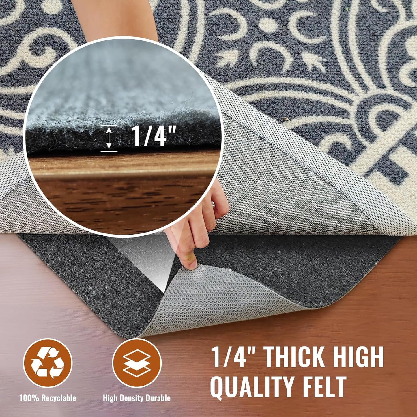 Felt Rug Pad, 2 x 6 Ft Rubber Non-Slip Rug Pad Gripper, Keep Rugs Secure and in Place, Extra Strong Under Carpet Mat Cushion - for All Floors