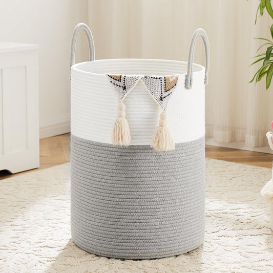 Laundry Basket,Woven Cotton Rope Laundry Hamper,40L for Decorative Storage of Dirty Clothes,Toys and Blankets in Bathroom,Baby Room and Living Room