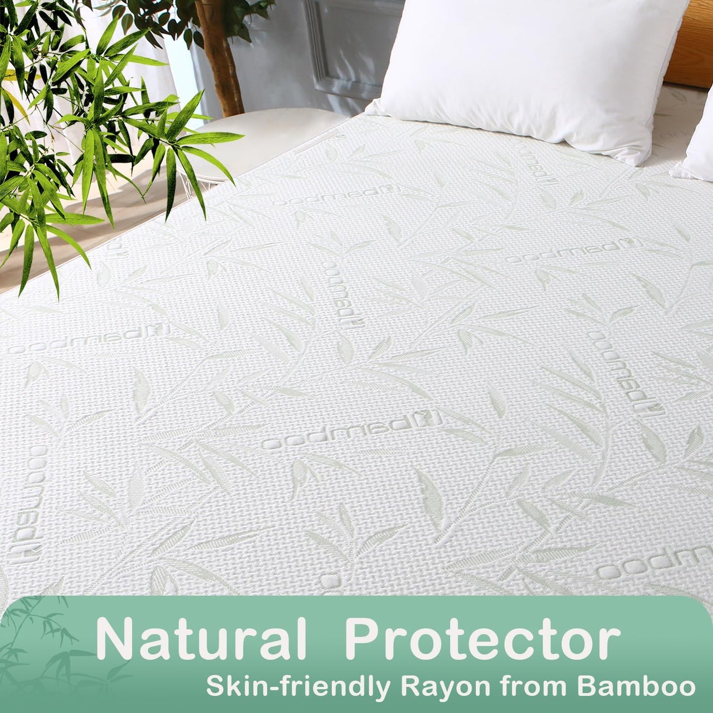 King Mattress Protector Waterproof Mattress Pad Washable Bamboo Rayon Mattress Cover Breathable Noiseless Bed Protector 5" - 21'' Elastic Fitted Deep Pocket