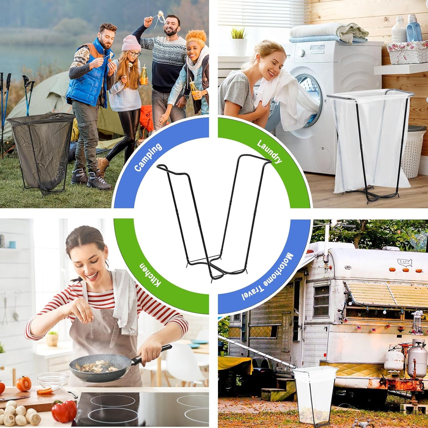 Gisafai 2 Pieces Metal Leaf Bag Holder Stand Portable Trash Bag Holder Frame Outdoor Holds 30-45 Gallons for Garden Garbage Lawn Yard Camping Leaves