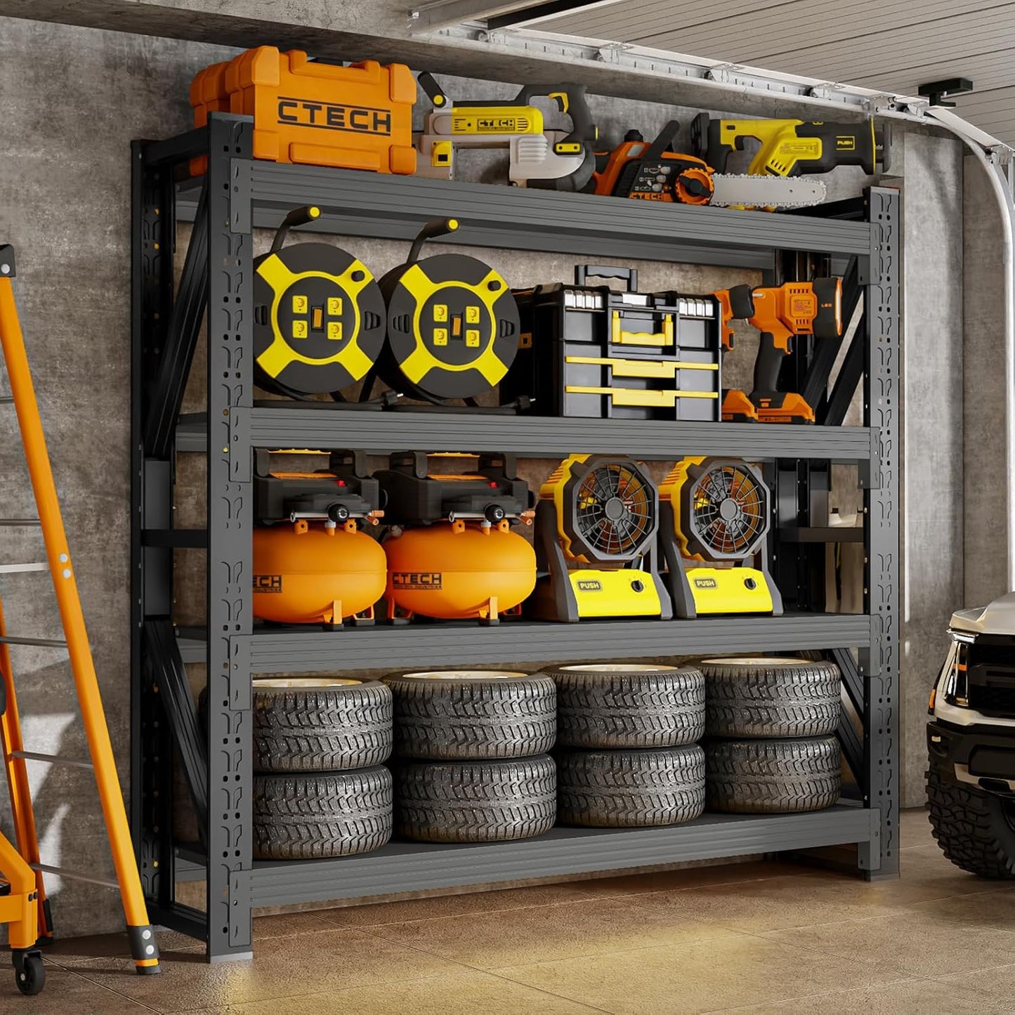 4000LBS Storage Shelves Heavy Duty, 48" W Metal Garage Shelving Units, 4 Tier Adjustable Shelf, Garage Storage Shelves Rack, Industrial Shelving for Warehouse, Basement,48" W x 20" D x 79" H