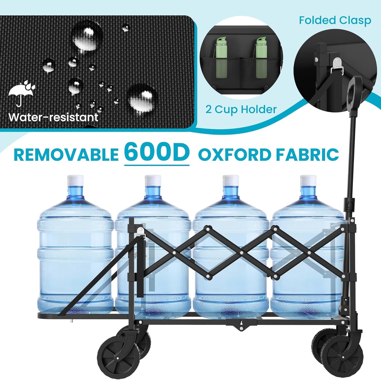 Collapsible Folding Wagon with Tailgate, Wagons Carts Foldable with 350lbs Capacity, Lightweight Portable Utility Wagon Cart for Shopping Camping Sports Garden (BLACK02)