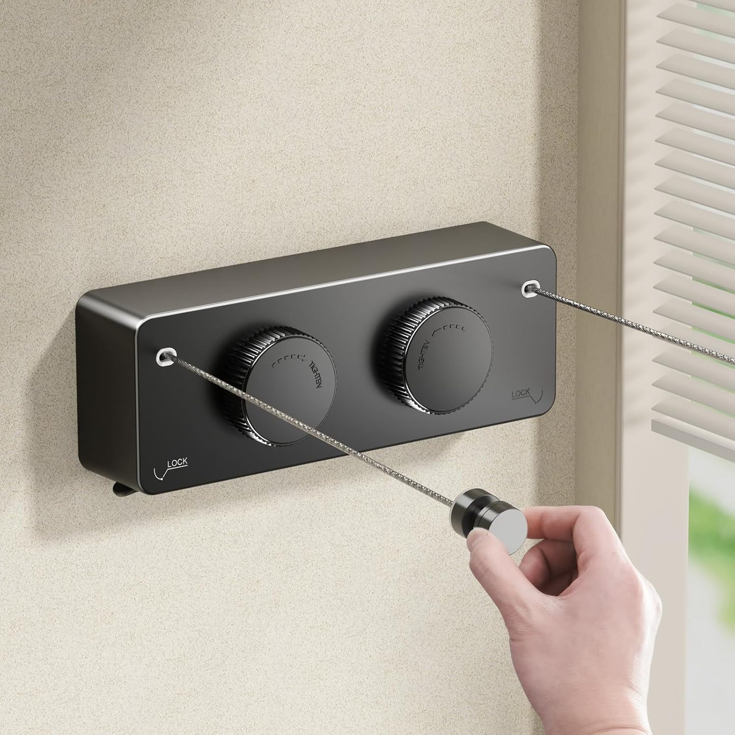 Retractable Twin Clothesline Indoor, Non-Sagging Outdoor Clothes Line Retracting Heavy Duty Clothes Drying Laundry Line Wall Mounted Stainless Steel Line-13.8Feets(Double Line-Black)