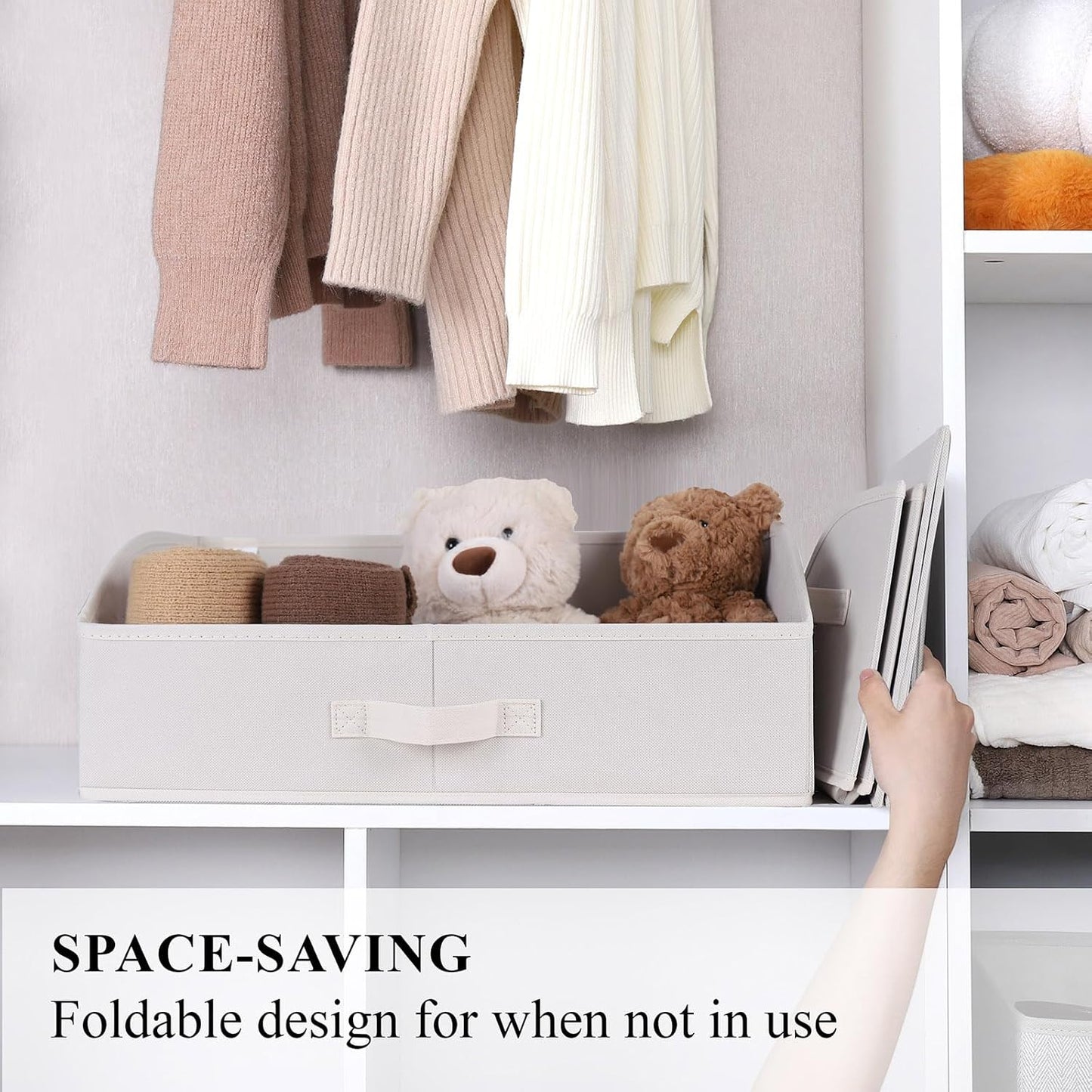 WUIKE 3 Pack Extra Large Closet Storage Bins with Handles, Fabric Trapezoid Storage Binsr for Organizing Clothes, Sheets, Blankets, White & Beige