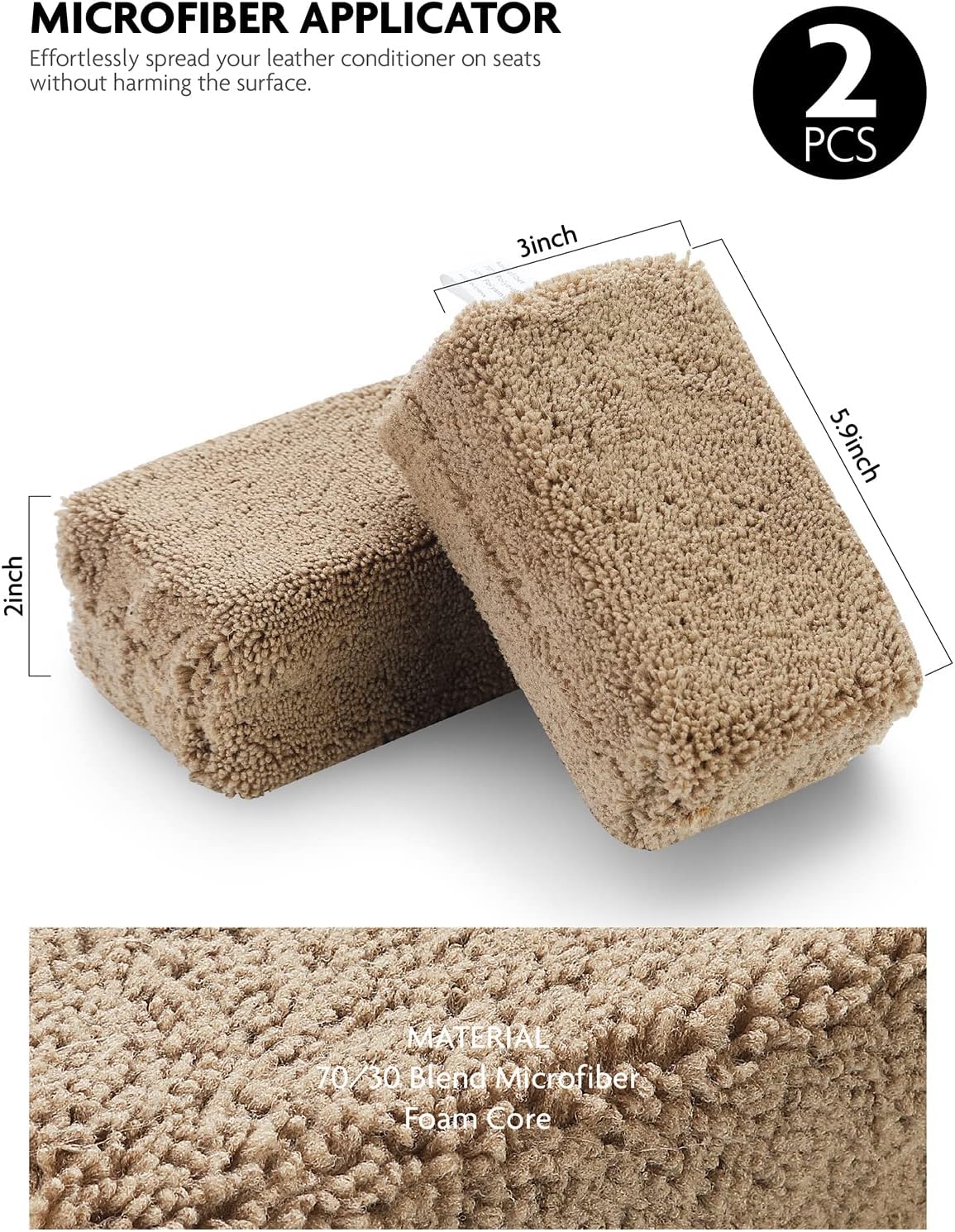 Fantasticlean 9PCS Car Interior Detailing Set, Microfiber Cloth & Applicator, Single-Head Detailing Brushes, Natural Bristles, Scratch-Free & Ultra-Soft for Seats Leather Care or Cleaning