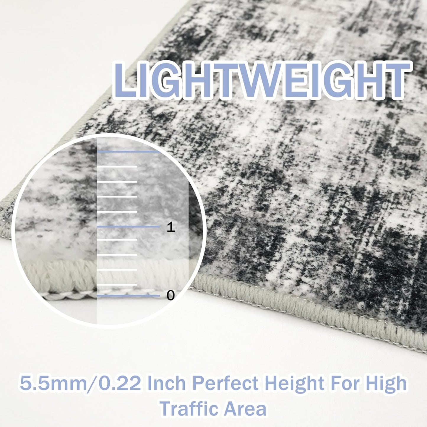 IOHOUZE Abstract Area Rugs 8x10 Ft Washable Large Rugs for Living Room, Non Slip Dining Room Rug, Printed Faux Wool Rugs for Bedroom, Floor Carpet for Office Nursery Playroom, Black Grey