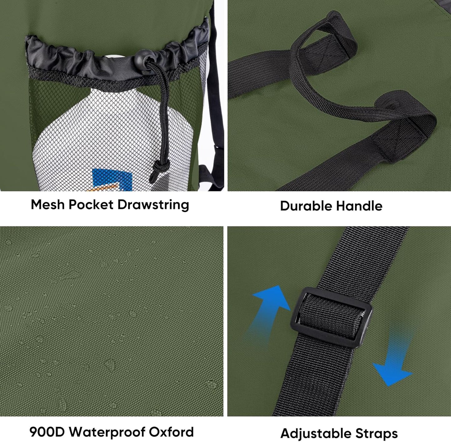 BALEINE 150L Laundry Bag Backpack, 900D Oxford Fabric Large Travel Laundry Bags with Shoulder Straps and 2 Mesh Pockets for College Dorm, Apartment, Laundromat (Green, 150L)