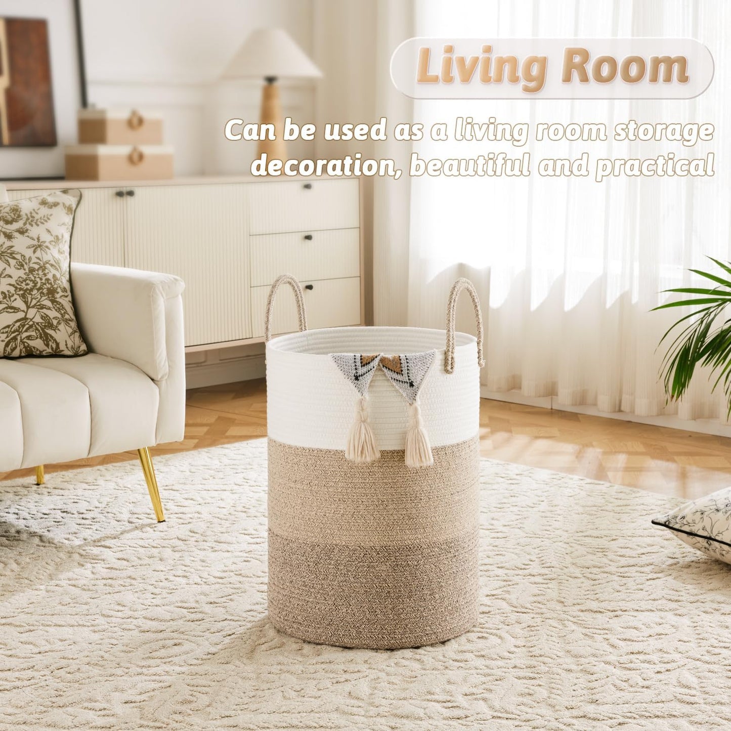 Laundry Basket,Woven Cotton Rope Laundry Hamper,80L for Decorative Storage of Dirty Clothes,Toys and Blankets in Bathroom,Bedroom and Living Room