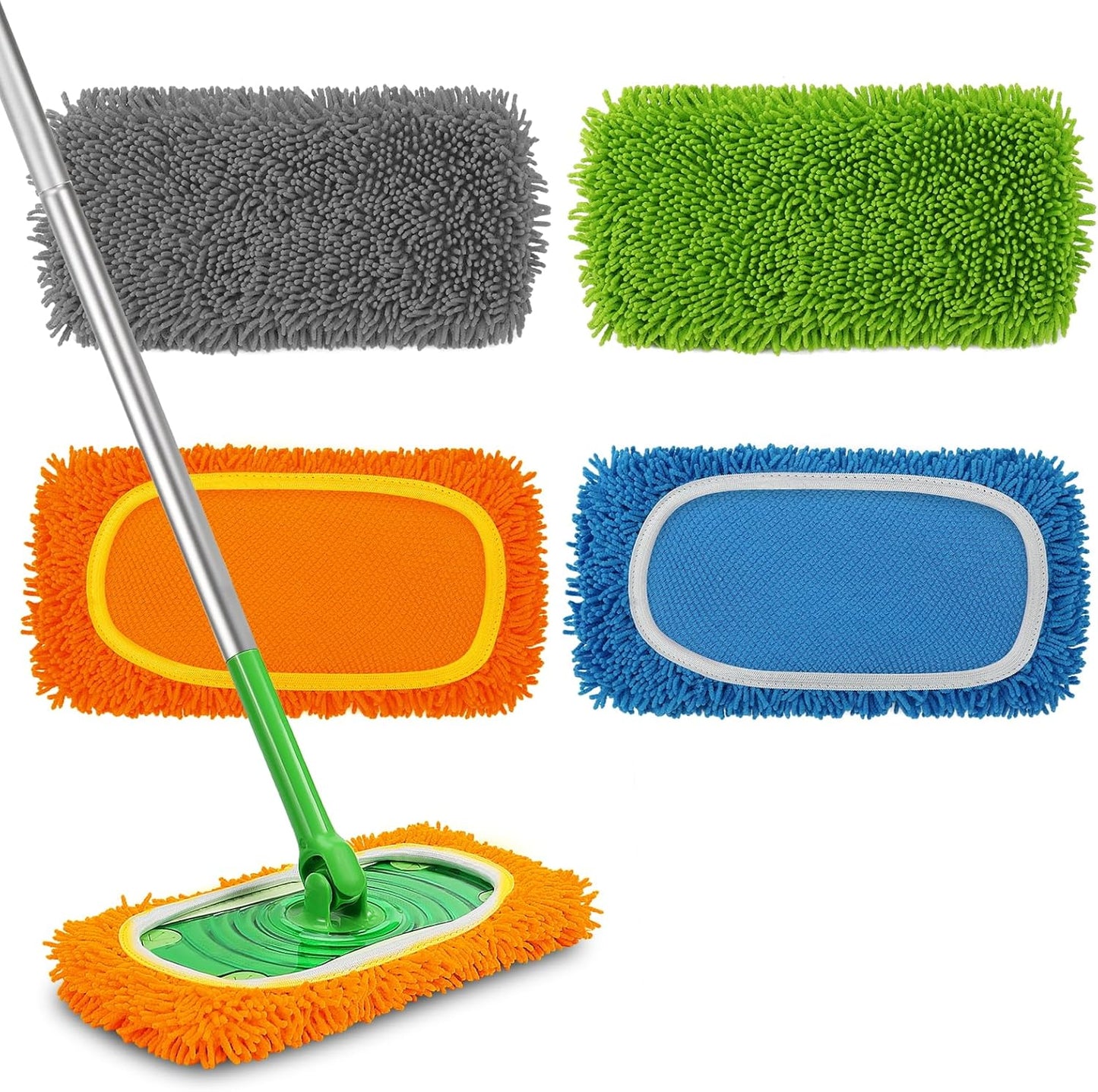 Set of 4 Reusable Microfiber Mop Pads Compatible with Swiffer Sweeper, Dry Sweeping Cloths, Washable Wet Mopping Cloth Refills for Floor Cleaning (Mop is Not Included) (Multicolor 2, 4 Pack)