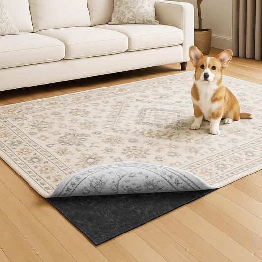 Warmstar 5x7 FT Non Slip Rug Pad,100% Waterproof Felt Rug Pad for Hardwood Floors,1/4” Thick Soft Carpet Pad with Natural Rubber Backing, Secure Grip & Floor Protection