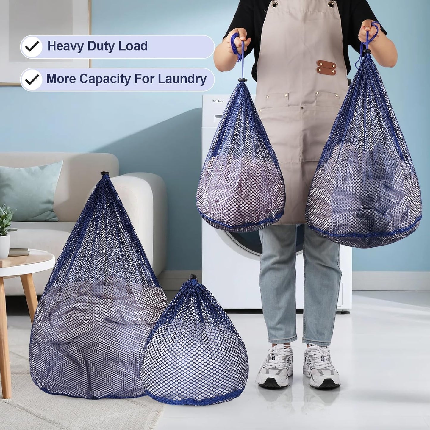 4Pcs Mesh Laundry Bags Washing Machine Mesh Wash Bags for Clothes,Underwear,Lingerie, Bed Linen with Drawstring Closure Sturdy(4 Size, Blue)