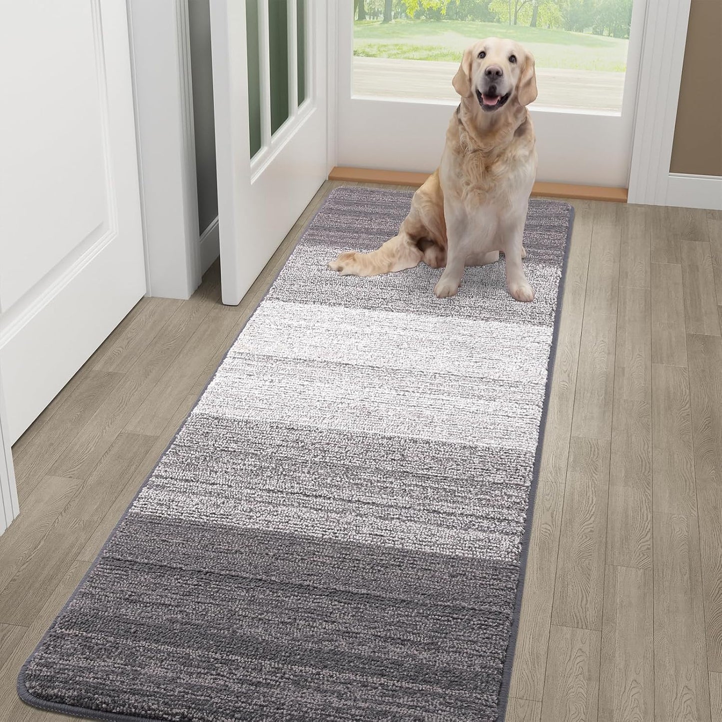 Kitinjoy Indoor Outdoor Door Mat, 48x30 Non-Slip Absorbent Dirt Trapper, Low-Profile Washable Inside Entrance Front Floor Mat, Sturdy Soft Entry Doormats for Entryway, Light Grey
