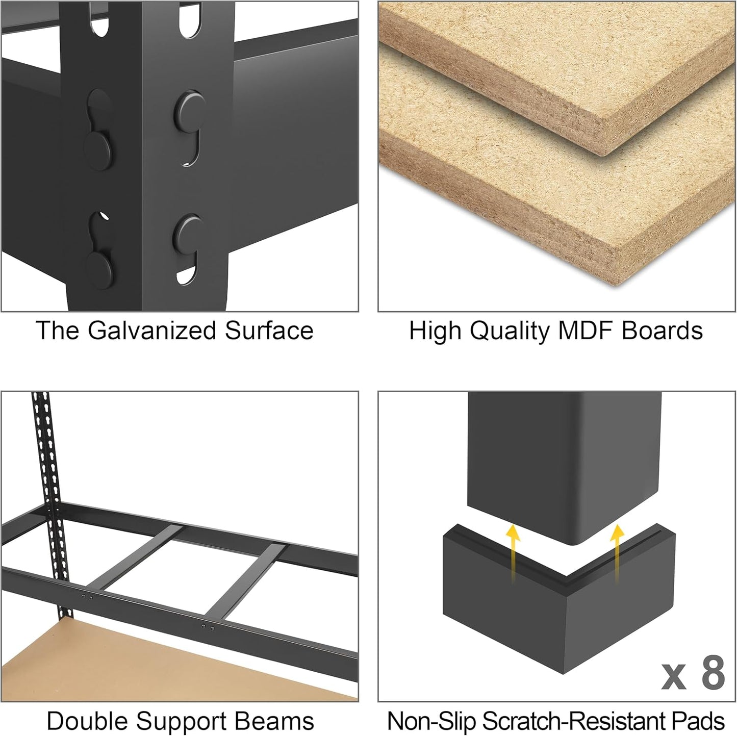 PrimeZone 5 Pack Heavy Duty Storage Shelves - 47" W x 18" D x 71" H 5 Tier Adjustable Garage Storage Shelving, Metal Storage Utility Rack Shelf Unit for Warehouse Pantry Closet Kitchen, Black