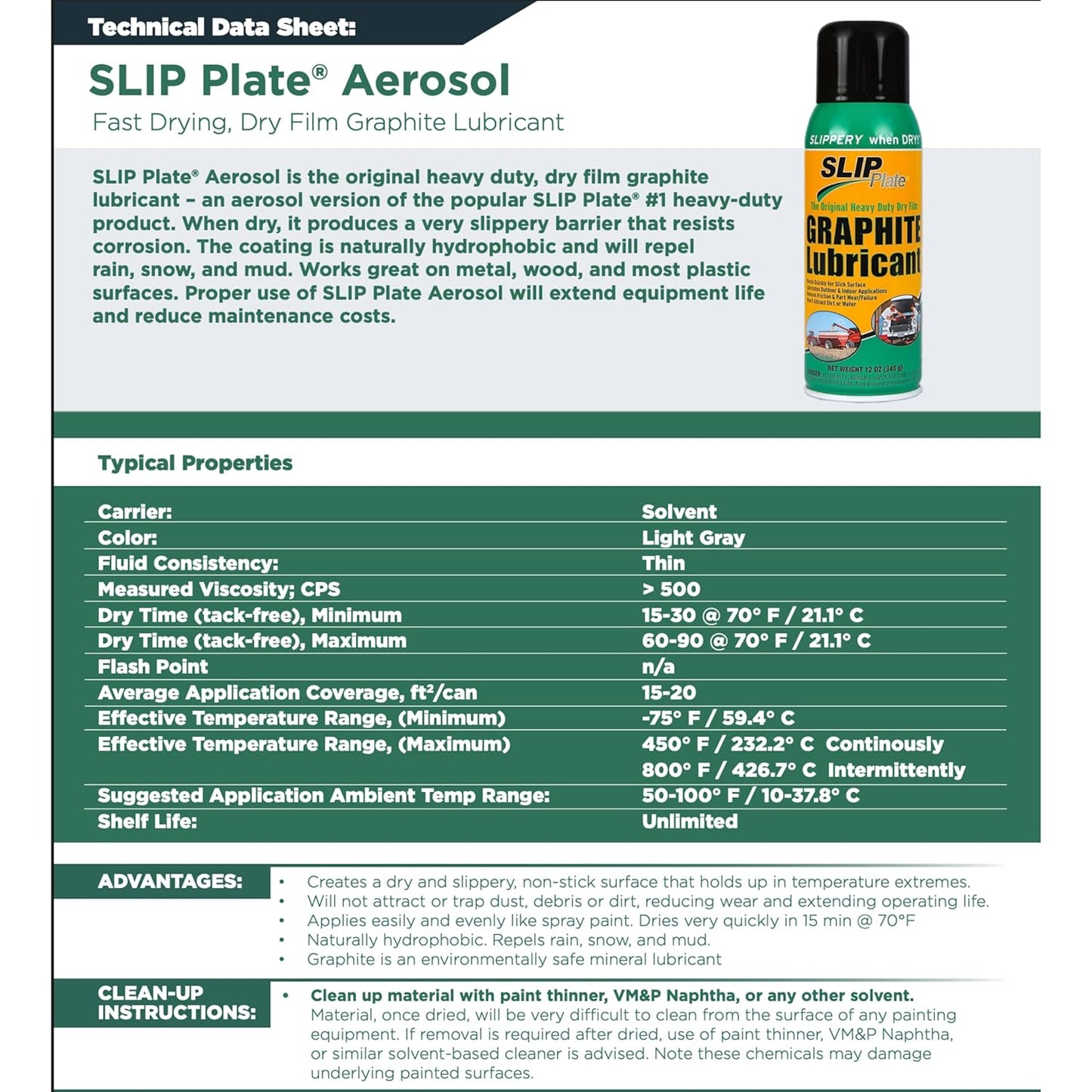 Slip Plate Dry Graphite Lubricant Spray, 12 oz Aerosol – Non-Stick, High Temp, Weather Resistant Coating for Mower Decks, Snowblower Chutes & Hitches