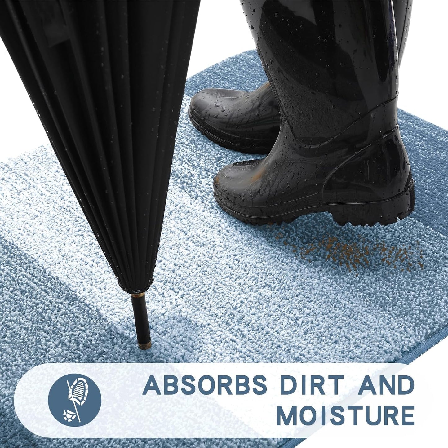 Kitinjoy Indoor Outdoor Door Mat, 32x20 Non-Slip Absorbent Dirt Trapper, Low-Profile Washable Inside Entrance Front Floor Mat, Sturdy Soft Entry Doormats for Entryway, Light Blue