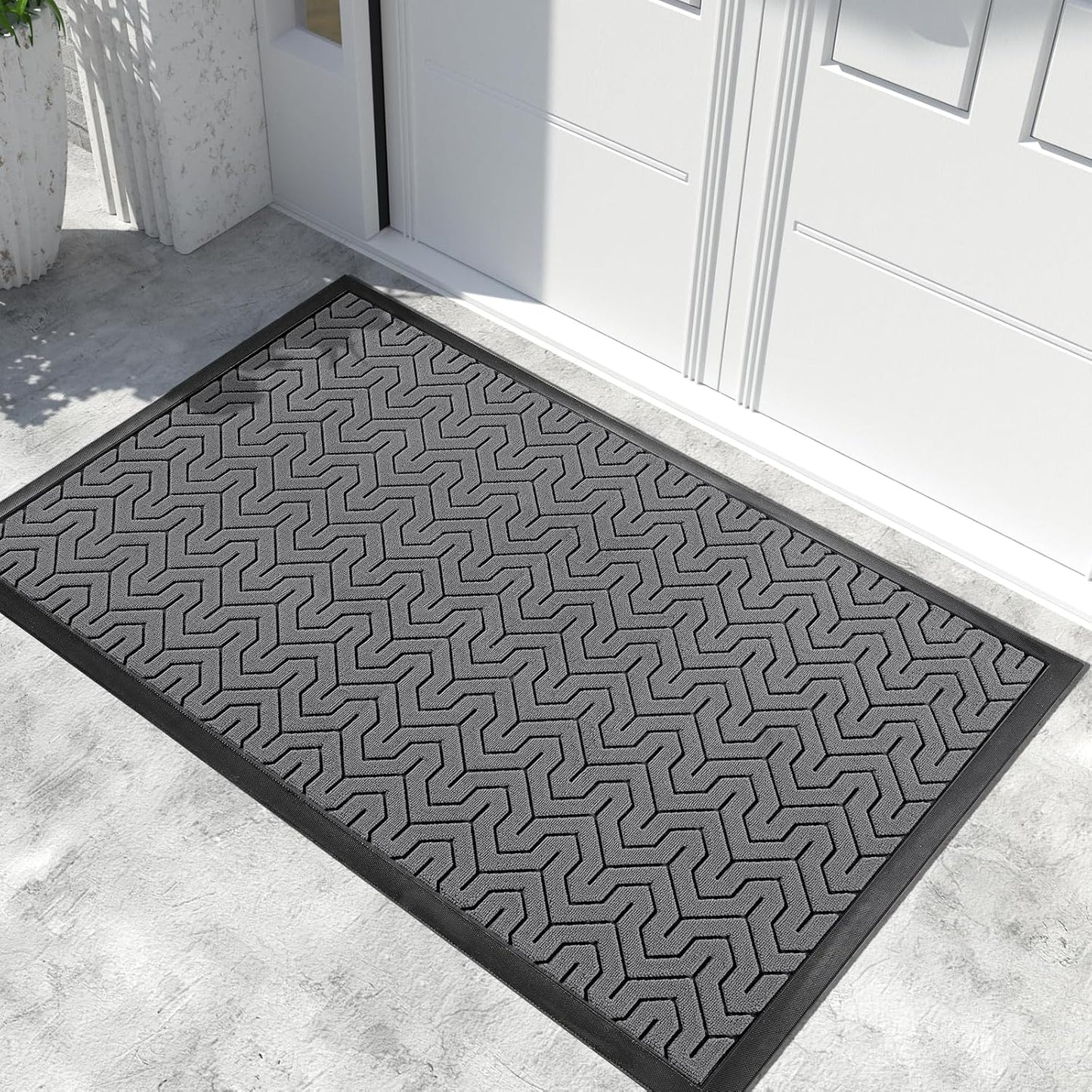 Yimobra Extra Large Door Mat Outside Entrance 60x32, Waterproof Heavy Duty Outdoor Mats for Front Door, Non Slip Rubber Entry Mat for Garage Patio, Easy Clean, Grey