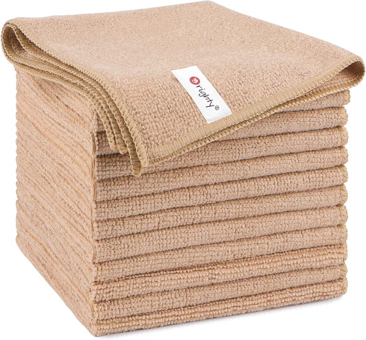 Orighty Microfiber Cleaning Cloth, 12 Pack Microfiber Towels for Cars, Highly Absorbent Car Cleaning Supplies, Lint Free Cloths Clean Rags for Car Care, House, Kitchen, 12x12 inch, Brown