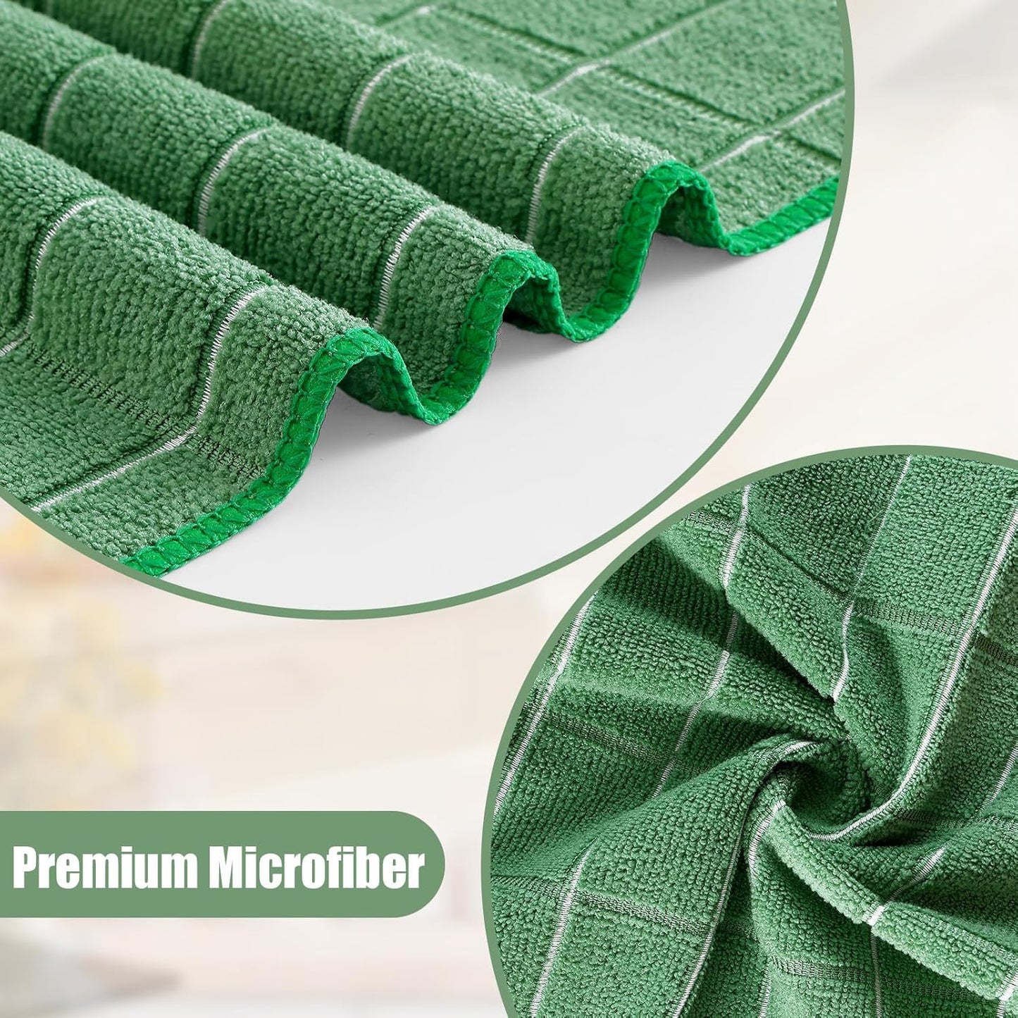 Homaxy Microfiber Kitchen Towels and Dishcloths Set, 16 Pack Soft and Absorbent Dish Hand Towels Bulk, 28 x 16 Inch & 12 x 12 Inch Quick Drying Rags for Washing Dishes, Grass Green