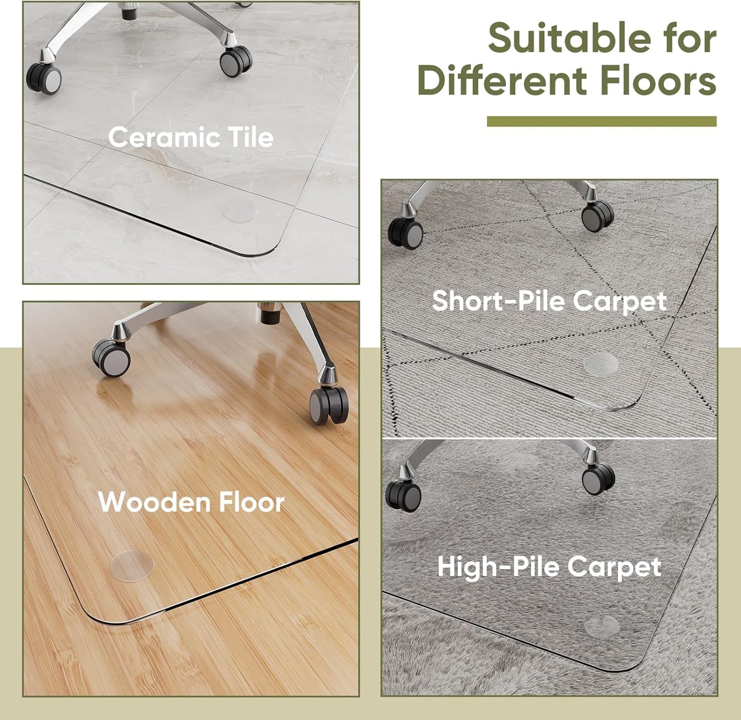 Office Chair Mat for Carpet & Hardwood, Upgraded 32" x 48" Dual Use Tempered Glass Chair Mat for Chair and Footrest Under Desk