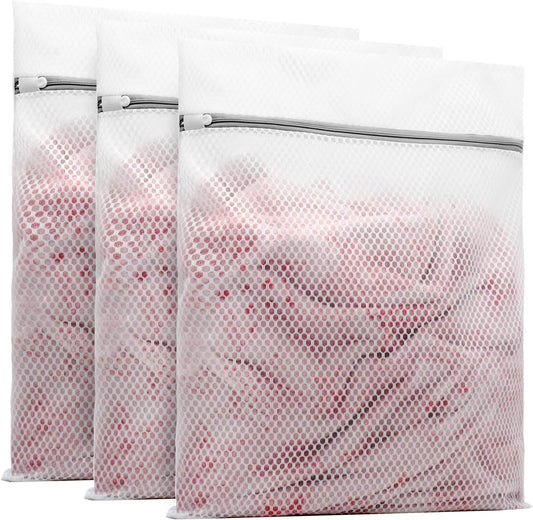 Muchfun 3Pcs Durable Honeycomb Mesh Laundry Bags for Delicates 16 x 20 Inches (3 Large)