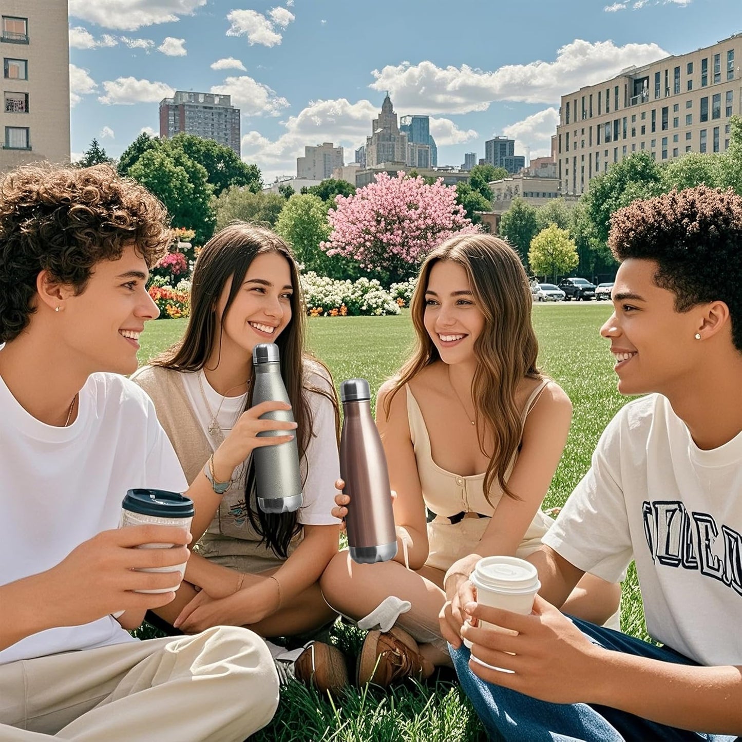 MEWAY 17oz Sport Water Bottle 4 Pack Vacuum Insulated Stainless Steel Leak-Proof Double Wall Cola Shape Water Bottle,Keep Drinks Hot & Cold(Cold Gray,4 Pack)