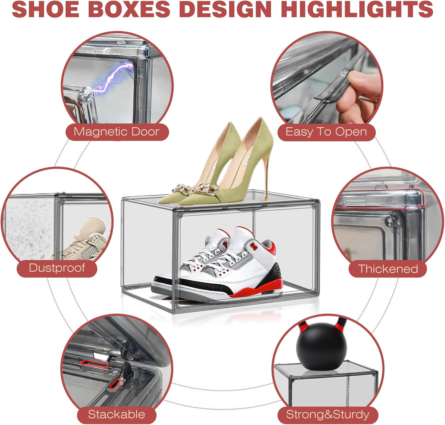 10 Pack Clear Shoe Box Shoe Storage Organizer with Magnetic Door Stackable Shoe Containers for Sneakers, High Heels, Sport Shoes, Size 13
