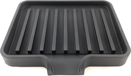 Happitasa Silicone Soap Dish Tray and Sponge Holder with Drain Chute, Pack of 2 | Bathroom and Kitchen Sink Organizer Caddy (Black, 5.2"x4", 7.2 Ounces)