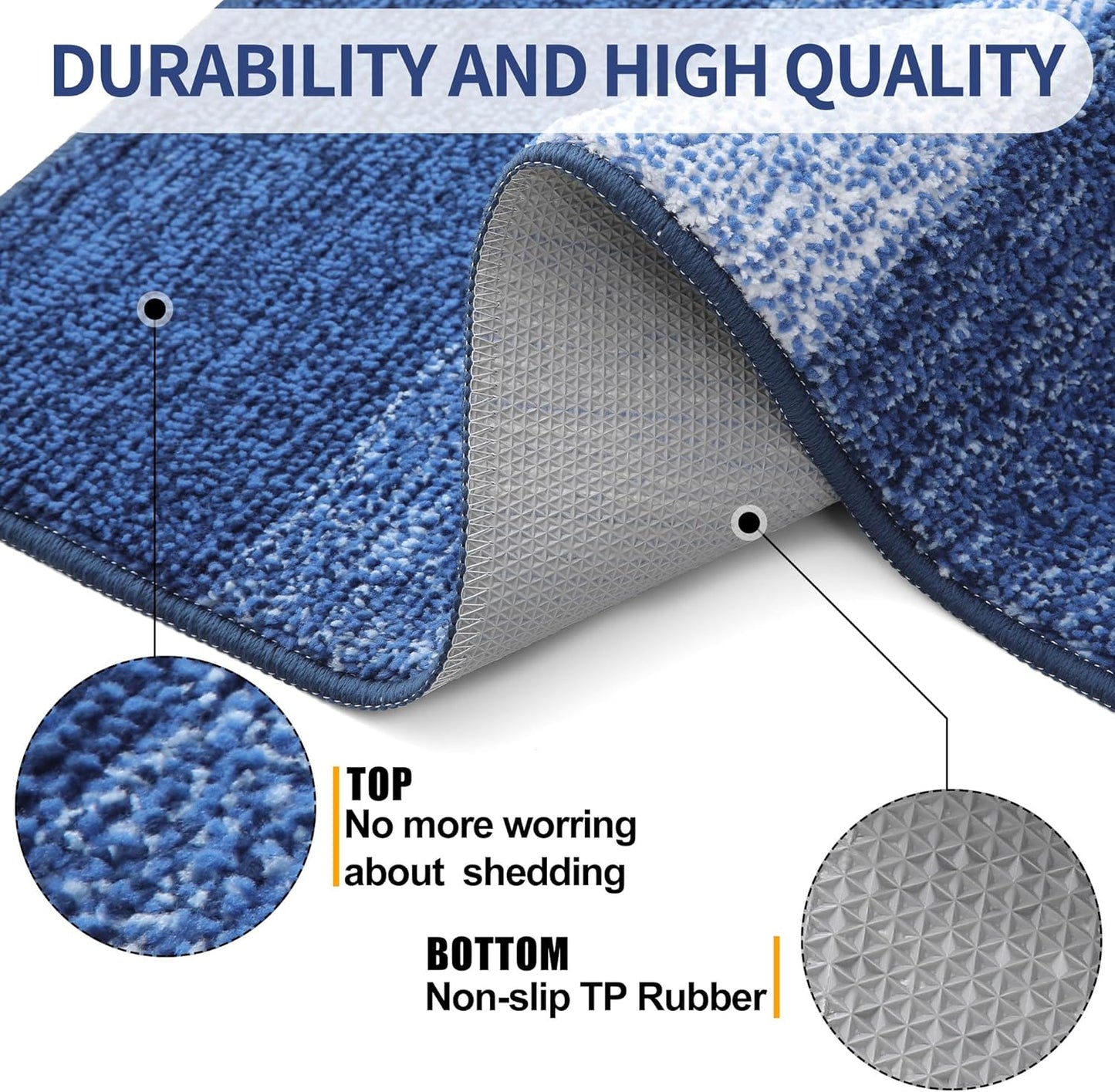 Kitinjoy Indoor Outdoor Door Mat, 36x24 Non-Slip Absorbent Dirt Trapper, Low-Profile Washable Inside Entrance Front Floor Mat, Sturdy Soft Entry Doormats for Entryway, Navy Blue