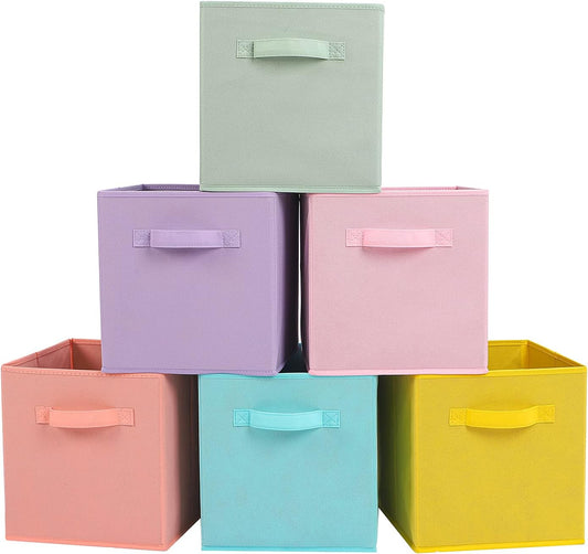 Stero 13x13x13 Inch Fabric Storage Bins 6 Pack Fun Colored Durable Storage Cubes with Handles Foldable Cube Baskets for Home, Kids Room, Closet and Toys Organization Multi Colors