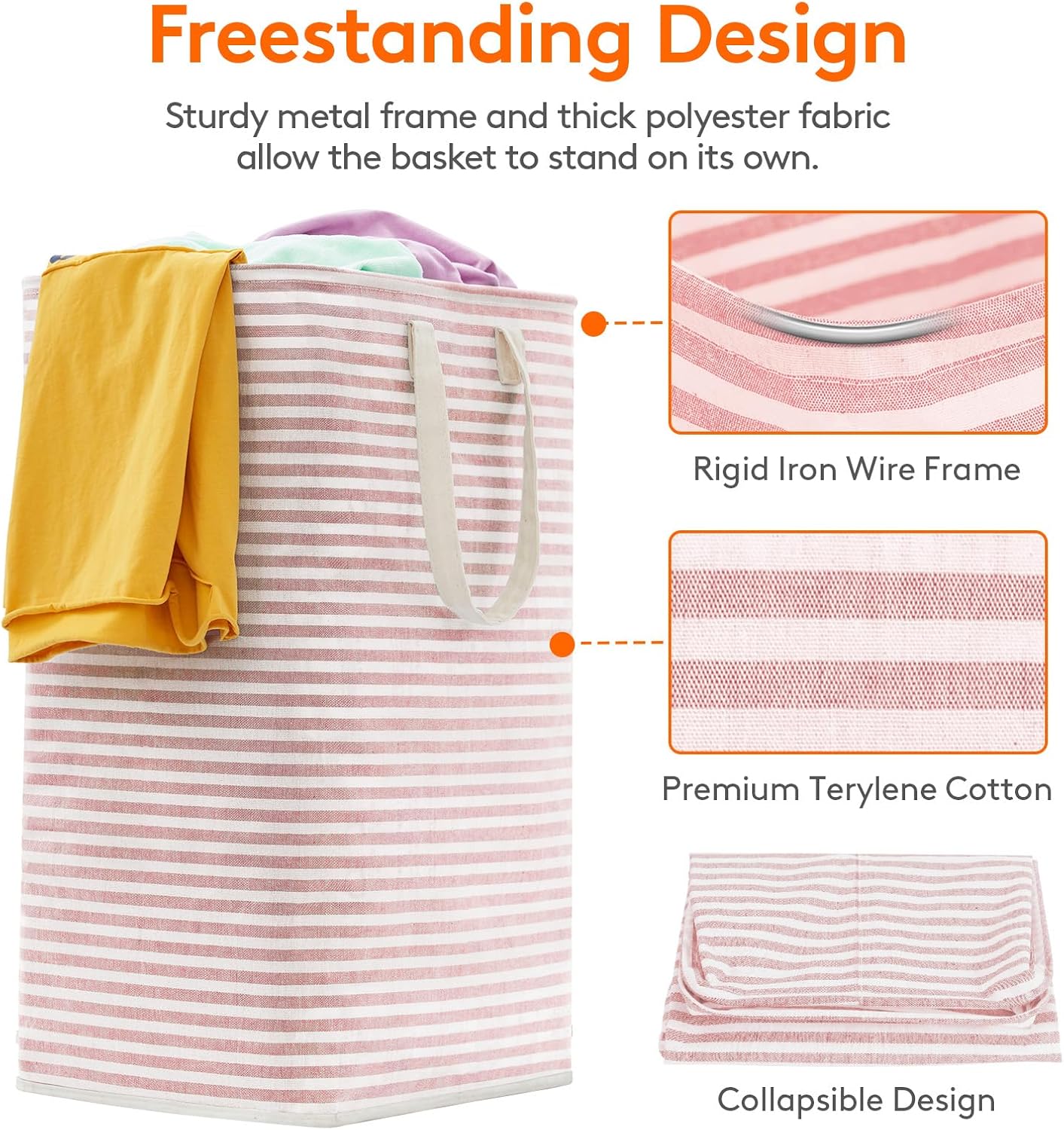 Lifewit 2 Pack Laundry Hamper Large Collapsible Laundry Baskets, Freestanding Waterproof Clothes Hamper with Easy Carry Handles in Laundry Room Bedroom Bathroom College Dorm for Adults, Pink, 2 x 80L