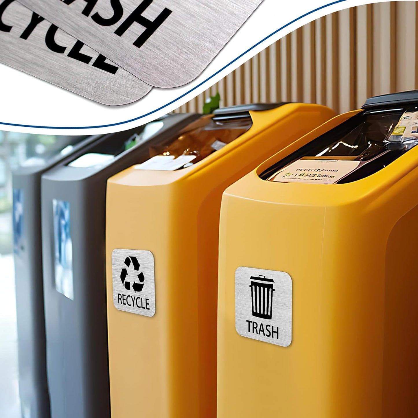 Recycle and Trash Magnets Sticker for Recycling Bins and Kitchen Cans, 2 Magnetic Sticker Adhesives for Garbage Containers, Outdoor Waste Bin