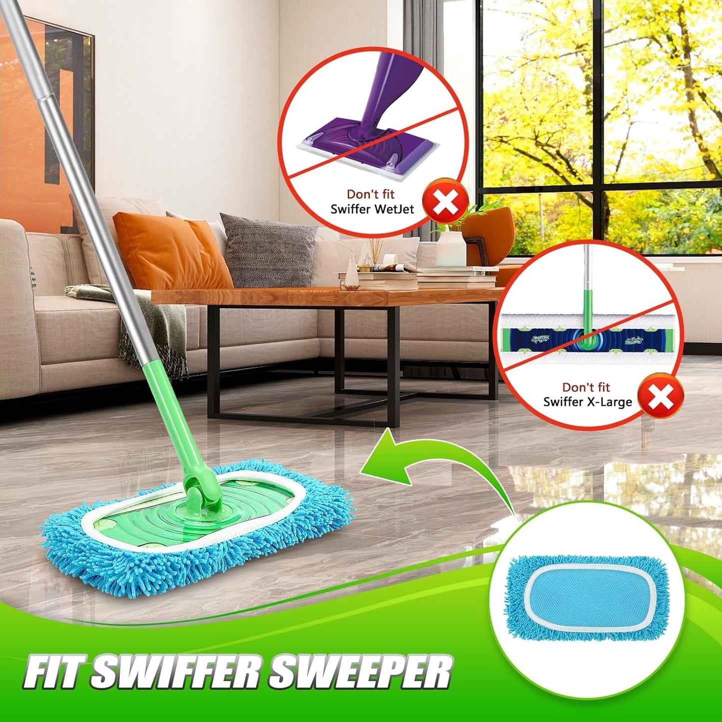 Set of 4 Reusable Microfiber Mop Pads Compatible with Swiffer Sweeper, Dry Sweeping Cloths, Washable Wet Mopping Cloth Refills for Floor Cleaning (Mop is Not Included) (Multicolor 1, 4 Pack)