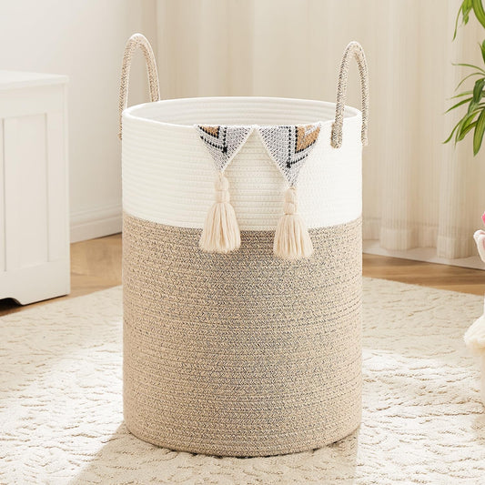 Laundry Basket,Woven Cotton Rope Laundry Hamper,80L for Decorative Storage of Dirty Clothes,Toys and Blankets in Bathroom,Baby Room and Living Room