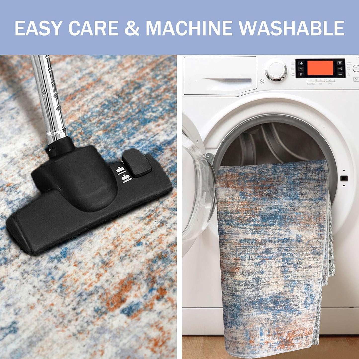 IOHOUZE Abstract Runner Rug 2x7 Ft Washable Runners for Hallways, Non Slip Kitchen Runner Printed Faux Wool Entryway Runners Indoor, Modern Abstract Floor Carpet for Hall Kitchen Bedroom, Blue Rust