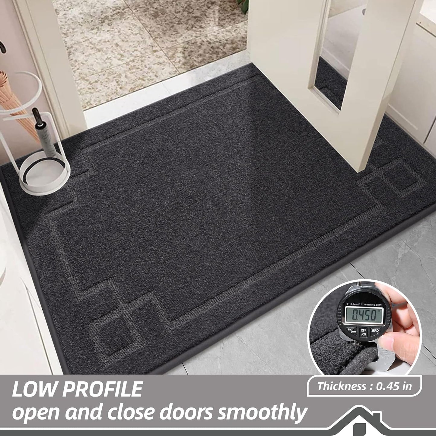 BEQHAUSE Door Mat 20" x 32", Non-Slip Door Mats Indoor Entryway Rugs Washable Low-Profile Absorbent and Stain Resist Floor Mats, Dog Door Mat for Front Back Door, Muddy Wet Shoes & Paws, Dark Grey