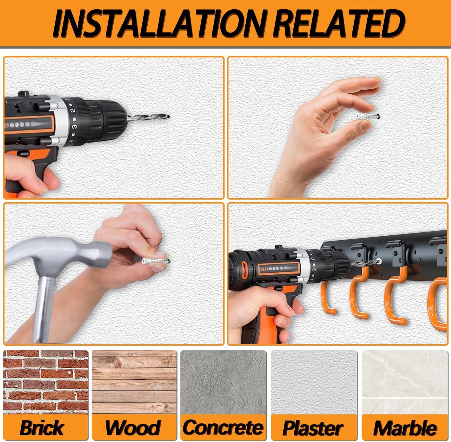 3-H 24×16" All Metal Garden Tool Organizer, Garage Tool Organizer, Broom Holder Wall Mount for Garage, Shed, Garden, Basement Hanging and Organizing Rake, Mop, Shovel, Hose