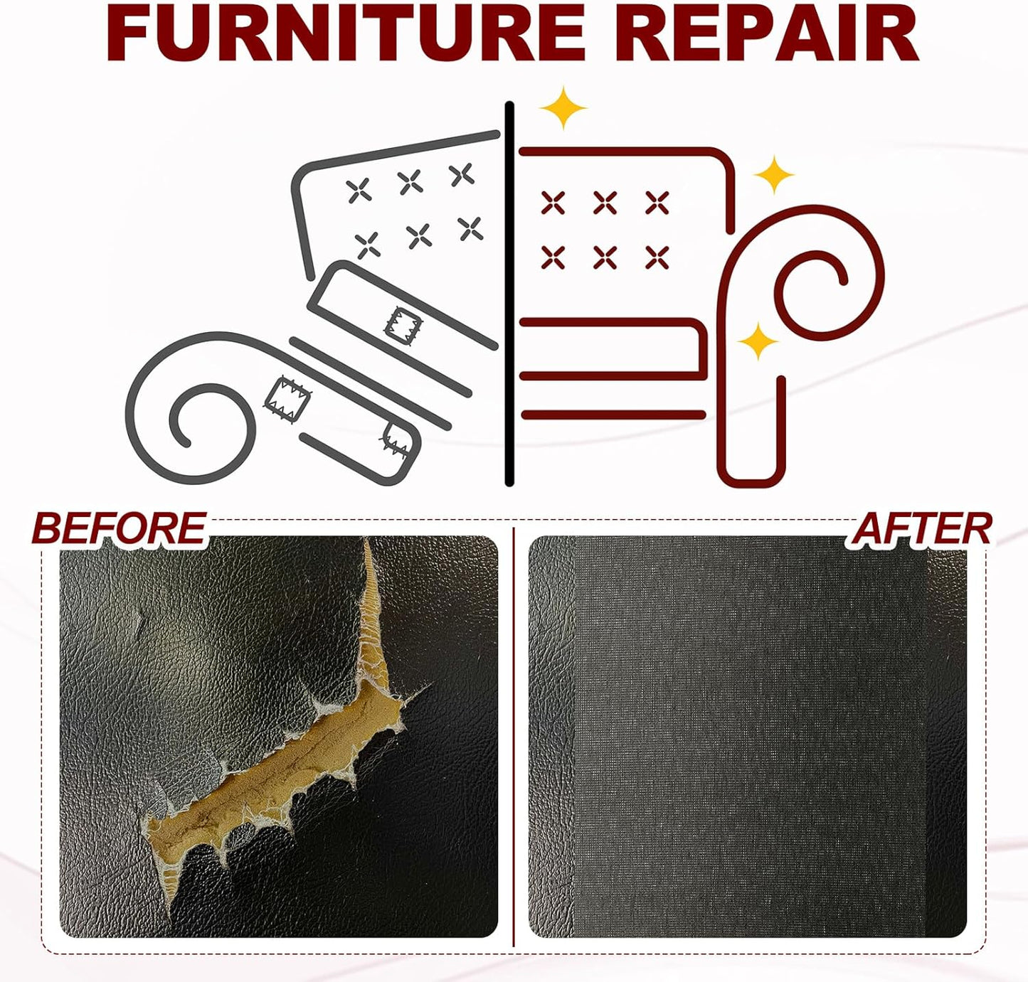 PATIKIL Leather Patches Tape for Furniture, 3.2 x 61 Inch Self Adhesive Vinyl Leather Repair Kit Cover Sheet for Couch, Sofa, Car Seats, Office Chair, Deep Brown