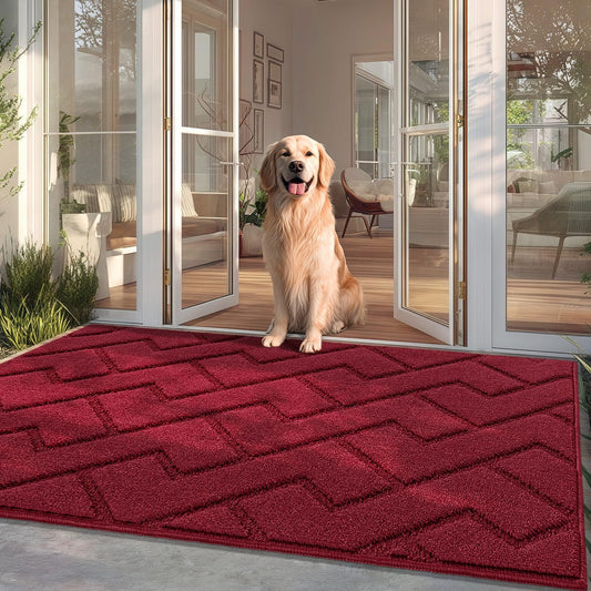 hicorfe Front Door Mat Outside Entrance,36"x59" Absorbent Muddy Dirt Resist Welcome Door Mats Outdoor Indoor,Stain and Fade Resistant,Non Slip Backing Entry Mat Doormat for Entryway(Red)