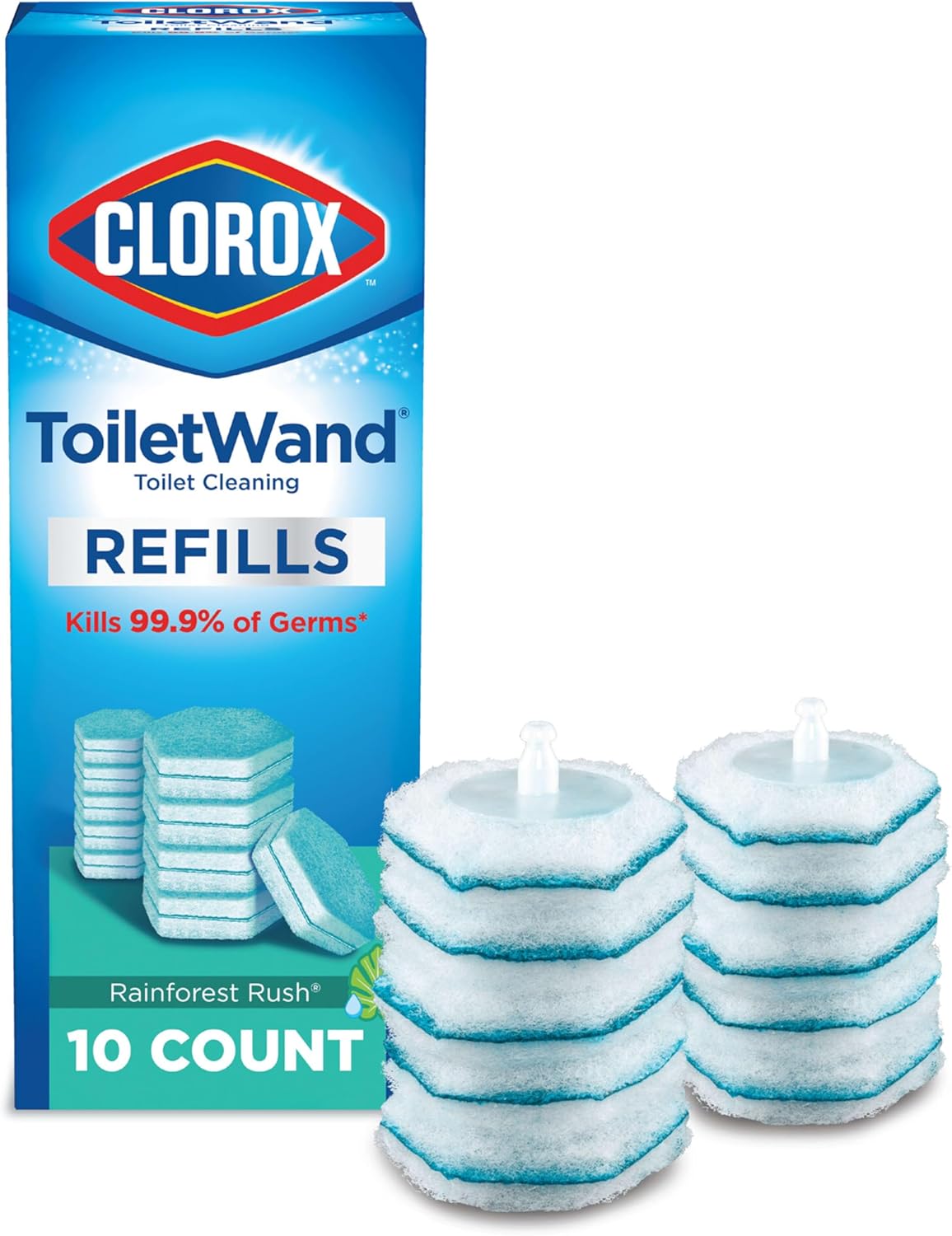 CLOROX ToiletWand, Disinfecting Wand Refill Heads - Rainforest Rush, 10 Count (Package May Vary) (Pack of 6)