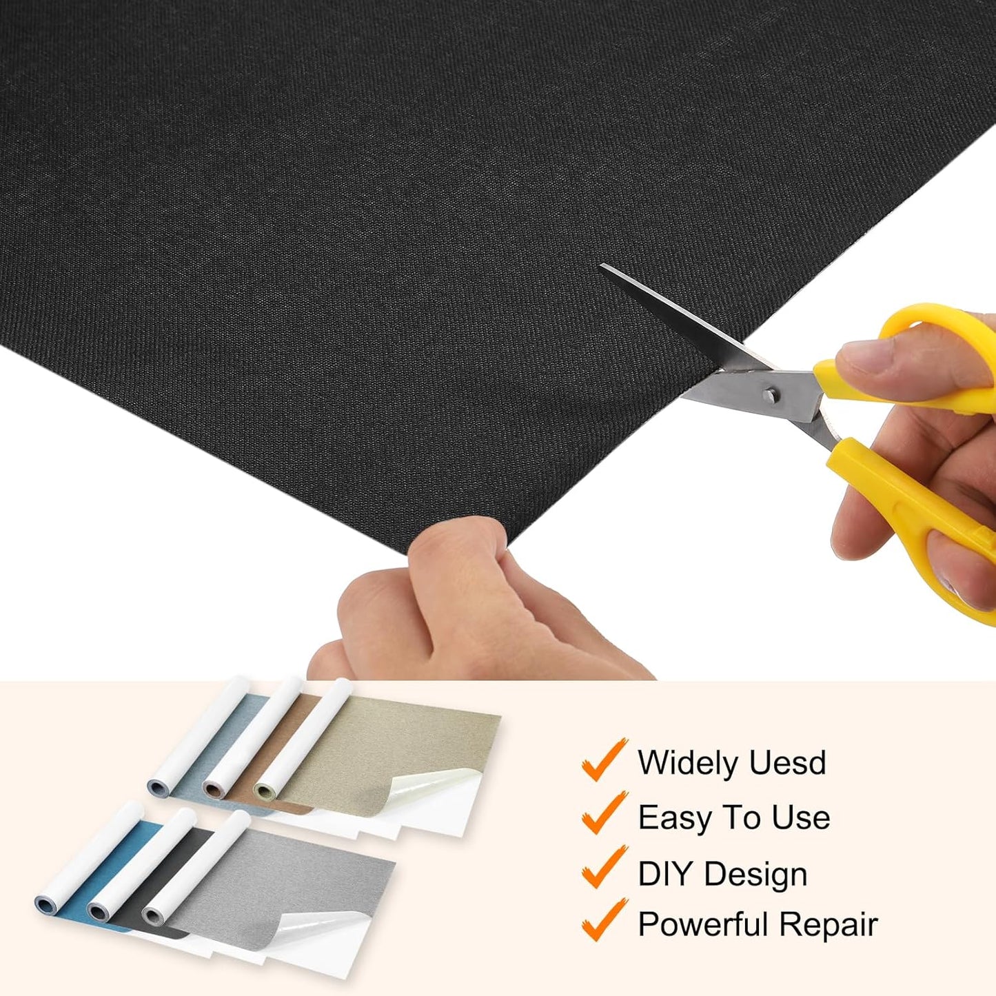 Repair Patches Repair Tape Self-Adhesive DIY Repair Patch Linen Gear Patch for Sofa, Furniture, Chair, Clothing,Tents,17x158 Inch,Black