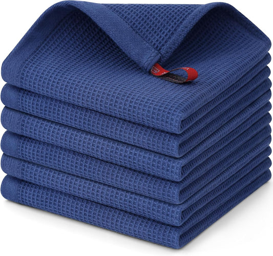 Homaxy 100% Cotton Waffle Weave Dish Cloths - 6 Pack Soft and Absorbent Dish Towels - 12 x 12 Inches Quick Dry Dish Rags - Navy Blue