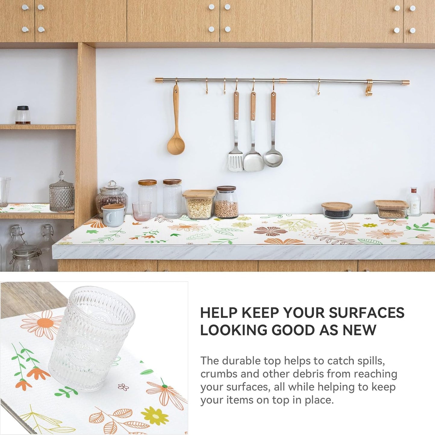 Shelf Liner 18" W x 96" L Cabinet Liners Non Adhesive, Drawer Liners Non Slip Kitchen Mat Waterproof Oil-Proof for Kitchen Cabinet, Shelves, Refrigerator, Storage, Easy to Trim