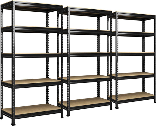 PrimeZone 32" W x 16" D x 63" H Storage Shelves - 3 Pack 5 Tier Adjustable Garage Storage Shelving, Heavy Duty Metal Storage Utility Rack Shelf Unit for Warehouse Pantry Closet Kitchen, Black