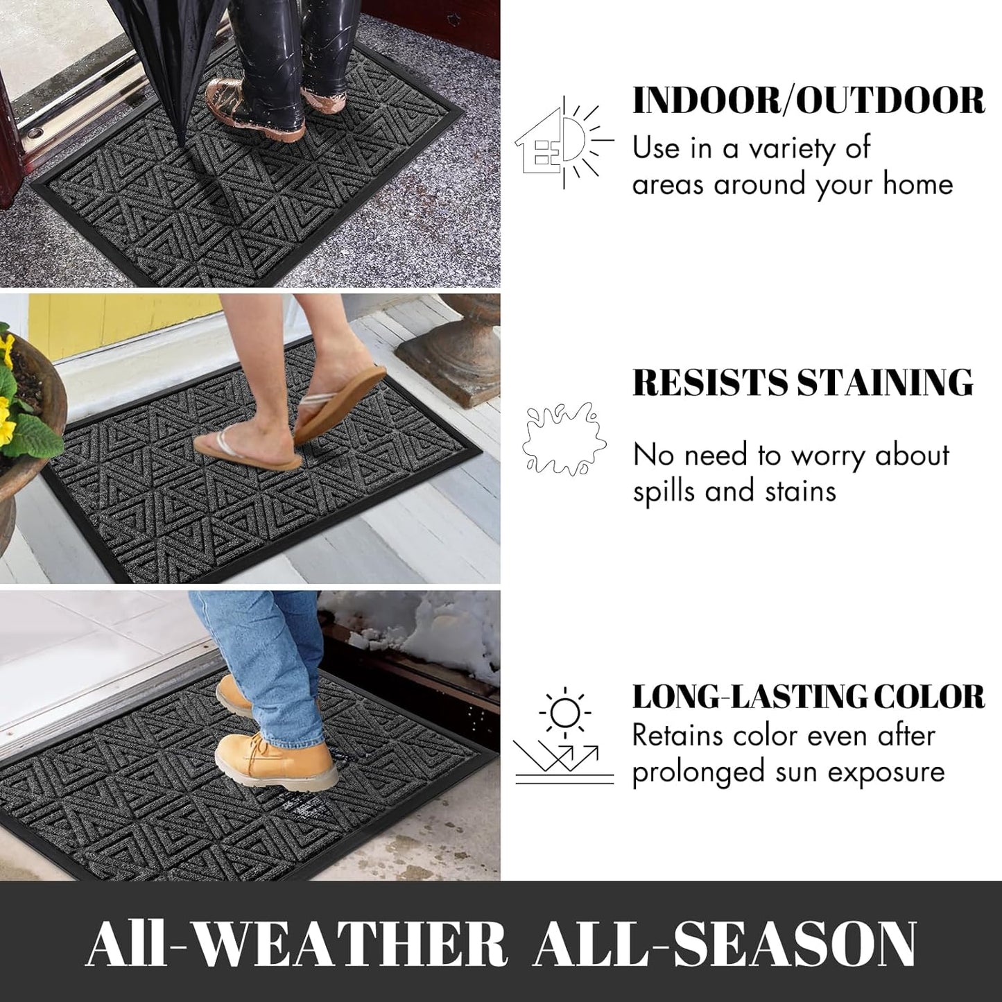 Yimobra Outdoor Mats for Front Door 29.5x17, All-Weather Waterproof Non-Slip Outdoor Door Mat Outside Eentrance, Garage/Patio Entryway Indoor Doormat, Easy Clean, Mix Grey