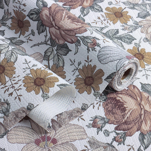 Floral Drawer Shelf Liners, 12IN x 20FT Non Adhesive and Strong Non-Slip Cabinet Drawer Shelf Liners for Kitchen Wire Fridge, Waterproof Shelf Liner,Easy to Clean