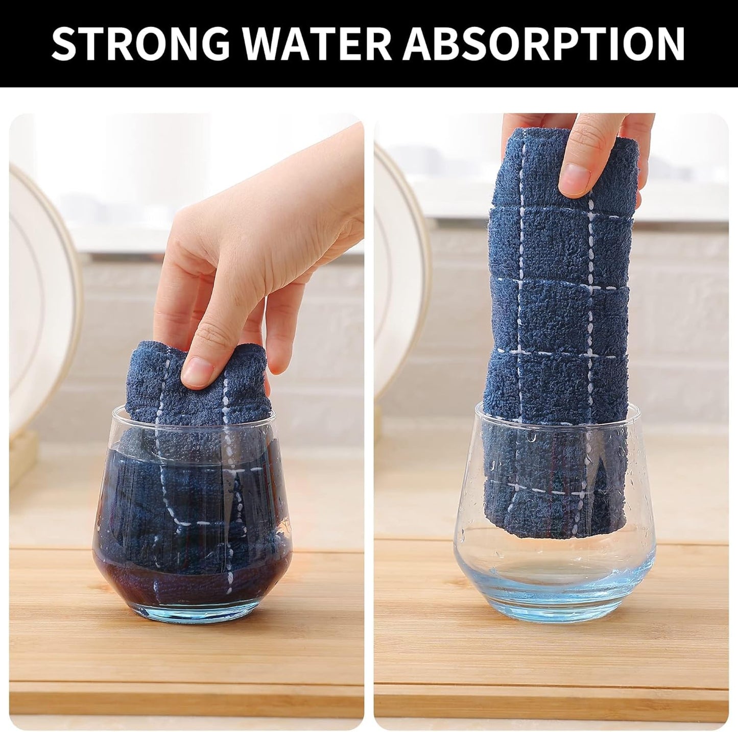 Homaxy 100% Cotton Terry Kitchen Towels(Navy Blue, 13 x 28 inches), Checkered Designed, Soft and Super Absorbent Dish Towels, 6 Pack